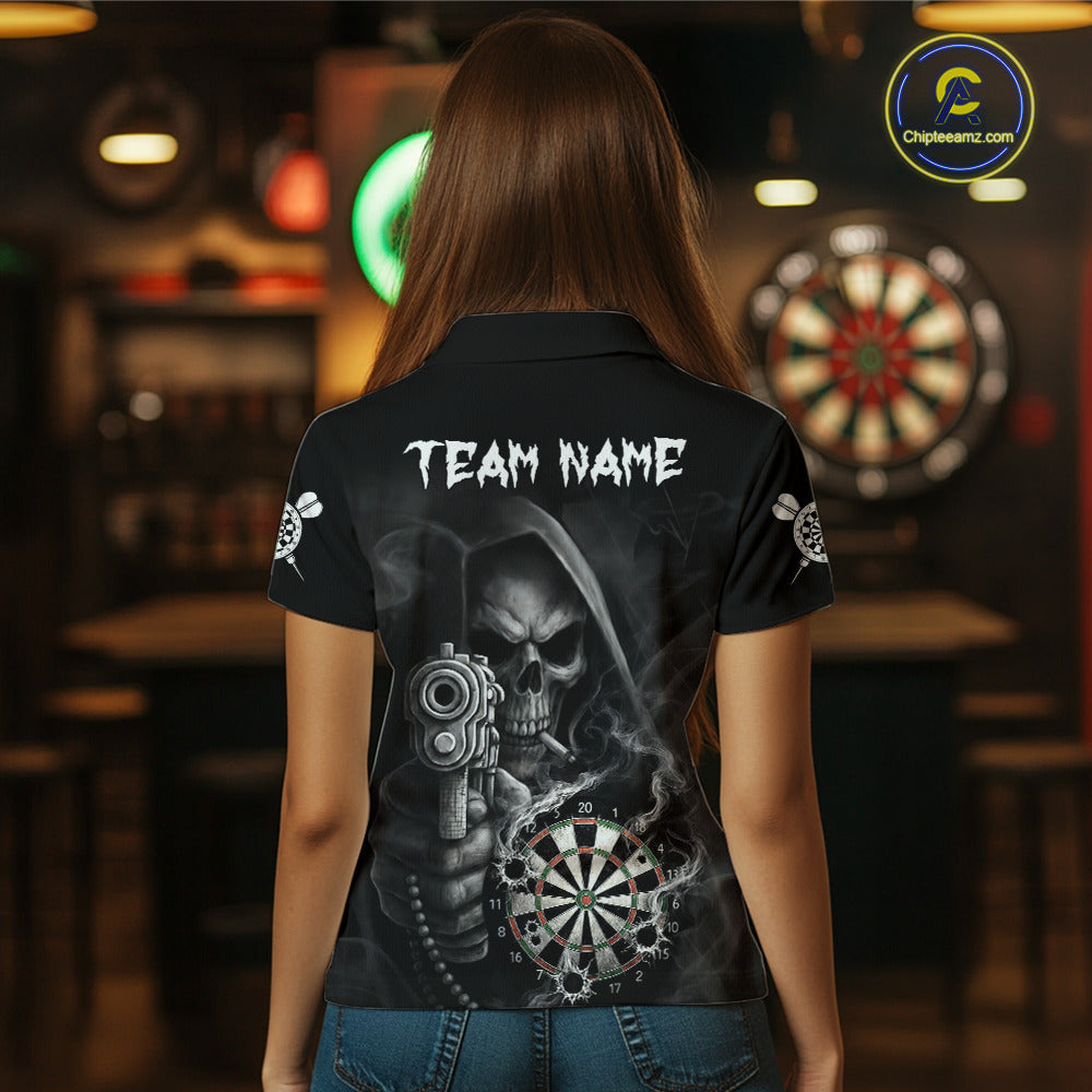 Funny Grim Reaper Smoke Darts Shirt For Women Custom Darts Jersey Team Polo & 1/4 Zip TDM5758
