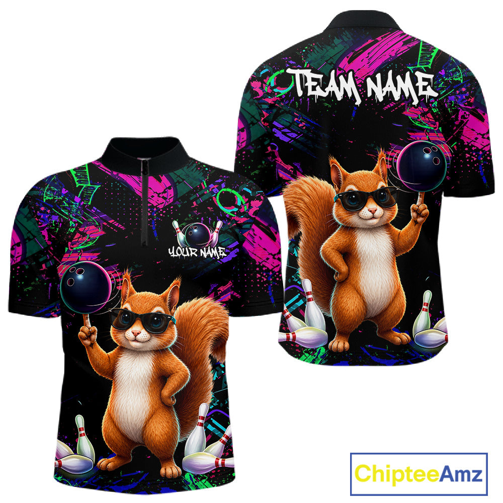 Personalized Funny Squirrel Graffiti Bowling Jersey For Men, Bowling Team Shirts Polo & 1/4 Zip TDM6555