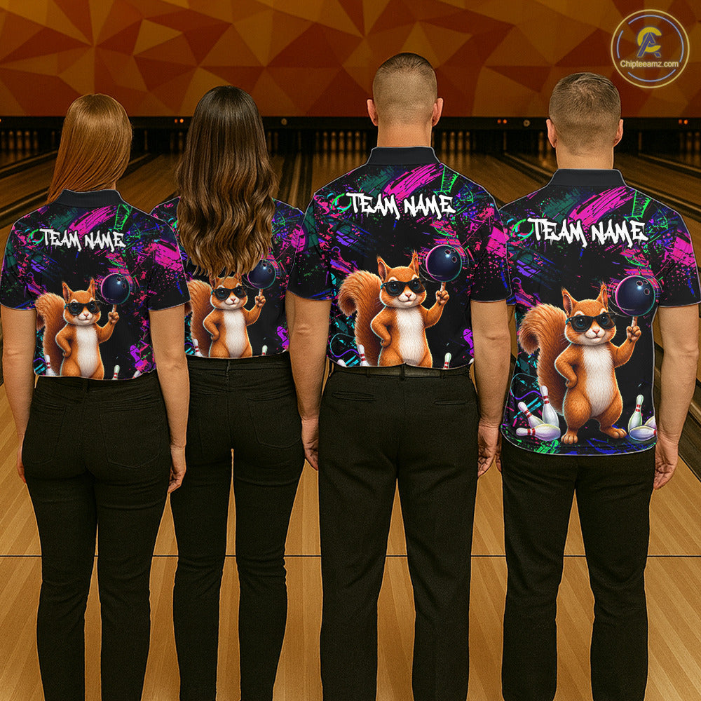 Personalized Funny Squirrel Graffiti Bowling Jersey For Men, Bowling Team Shirts Polo & 1/4 Zip TDM6555