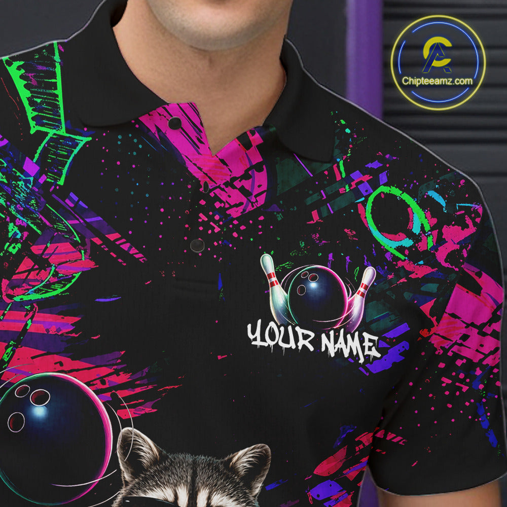 Personalized Funny Raccoon Graffiti Bowling Jersey For Men, Bowling Team Shirts Polo & 1/4 Zip TDM6557