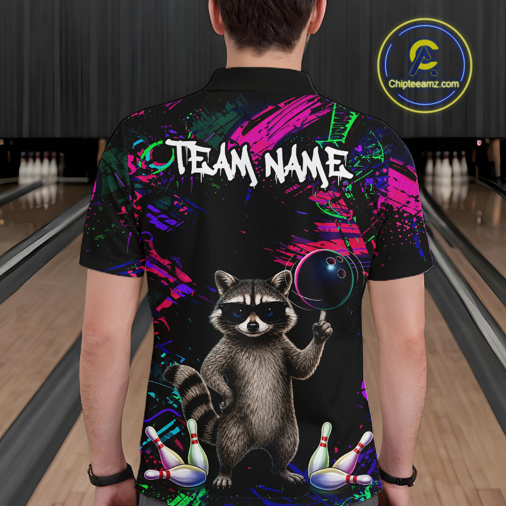 Personalized Funny Raccoon Graffiti Bowling Jersey For Men, Bowling Team Shirts Polo & 1/4 Zip TDM6557