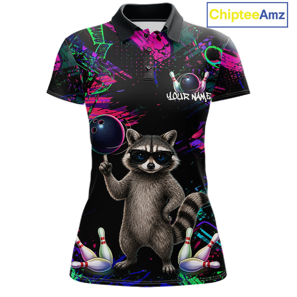Personalized Funny Raccoon Graffiti Bowling Jersey For Women, Bowling Team Shirts Polo & 1/4 Zip TDM6557