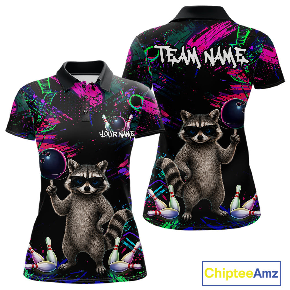 Personalized Funny Raccoon Graffiti Bowling Jersey For Women, Bowling Team Shirts Polo & 1/4 Zip TDM6557