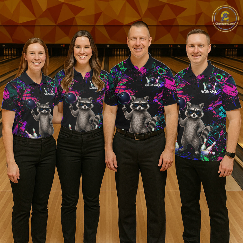 Personalized Funny Raccoon Graffiti Bowling Jersey For Men, Bowling Team Shirts Polo & 1/4 Zip TDM6557