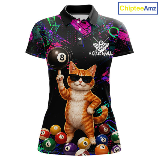 Custom Funny Cat Graffiti 8 Ball Pool Billiard Shirts For Women, Billiard Team Jersey Polo & 1/4 Zip TDM6558