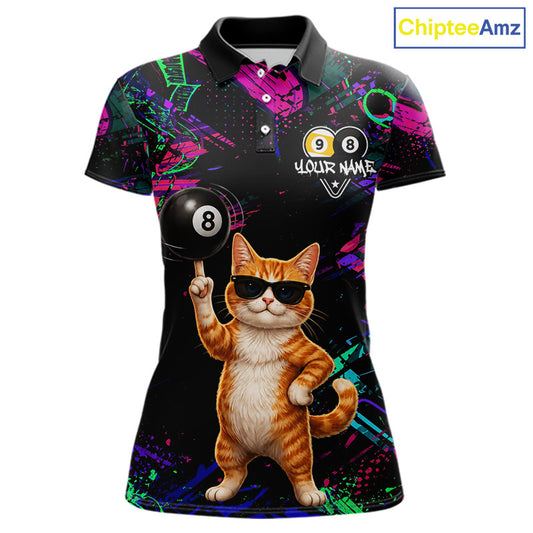 Funny Cat 8 Ball & 9 Ball Graffiti Billiard Shirts For Women Custom Pool Team Jersey Polo & 1/4 Zip TDM6559