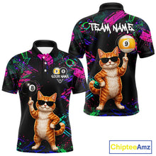 Load image into Gallery viewer, Funny Cat 8 Ball &amp; 9 Ball Graffiti Billiard Shirts For Men Custom Pool Team Jersey Polo &amp; 1/4 Zip TDM6559