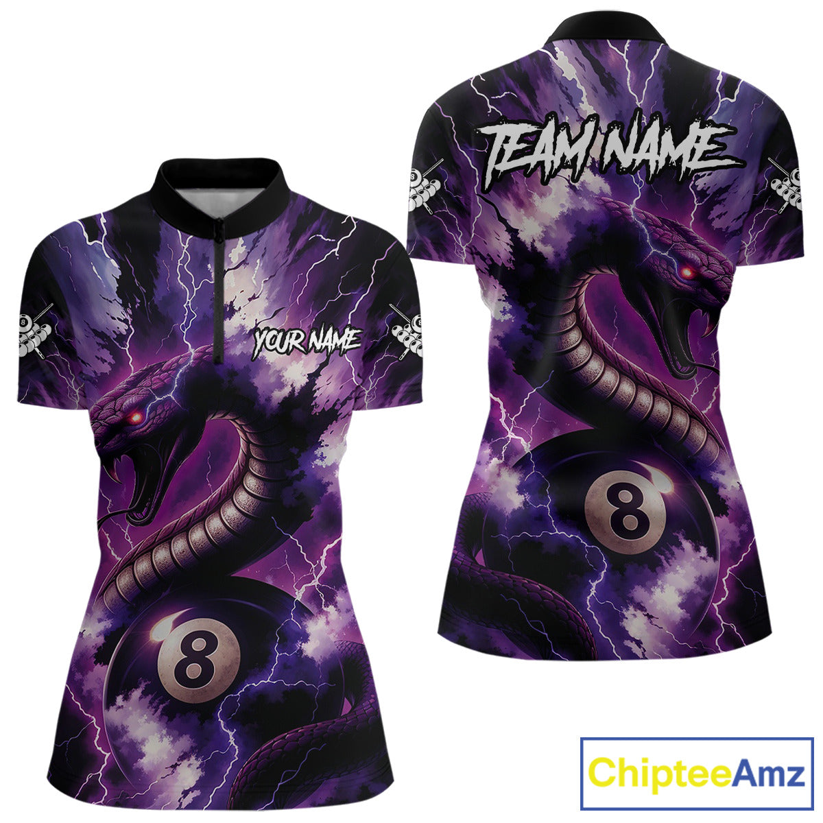 Purple Thunder Lightning Cobra Snake 8 Ball Billiard Shirt For Women Custom Pool Team League Jersey TDM4838