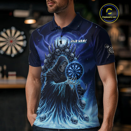 Personalized Blue Grim Reaper Darts Jersey For Men Custom Skull Dart Team Polo & Quarter Zip Shirt TDM5058