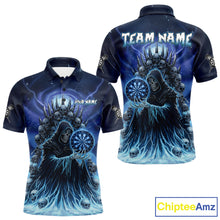 Load image into Gallery viewer, Personalized Blue Grim Reaper Darts Jersey For Men Custom Skull Dart Team Polo &amp; Quarter Zip Shirt TDM5058