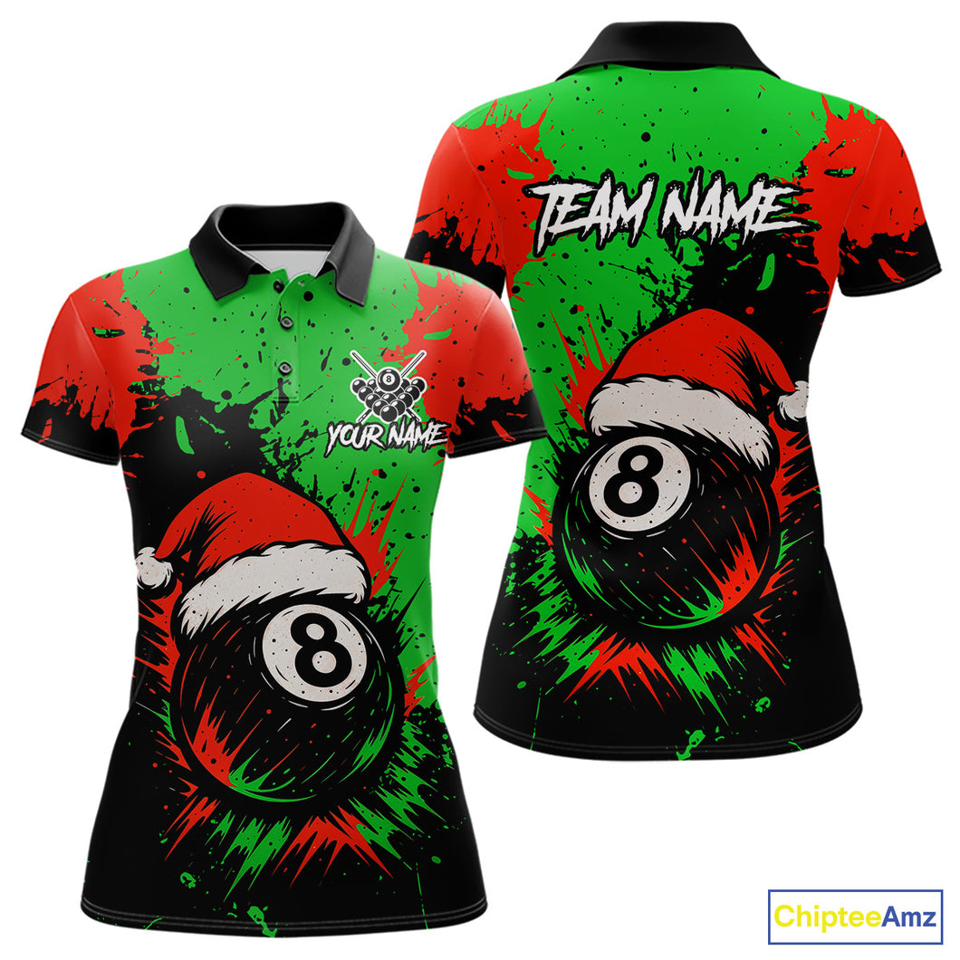 Green & Red Splash Santa Christmas 8 Ball Billiard Shirt For Women Custom Xmas Gift For Pool Player TDM4846