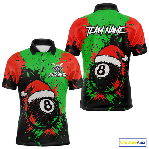 Green & Red Splash Santa Christmas 8 Ball Billiard Shirt For Men Custom Xmas Gift For Pool Player TDM4846