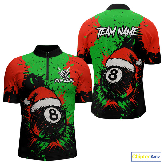 Green & Red Splash Santa Christmas 8 Ball Billiard Shirt For Men Custom Xmas Gift For Pool Player TDM4846