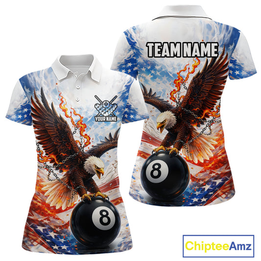 American Flag Eagle 8 Ball Billiard Shirt For Women Custom Patriotic Pool Team Jersey Polo & 1/4 Zip TDM6156