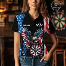 Load image into Gallery viewer, Personalized American Flag Eagle Patriotic Darts Shirt For Women Custom Darts Jersey Polo &amp; 1/4 Zip TDM4859