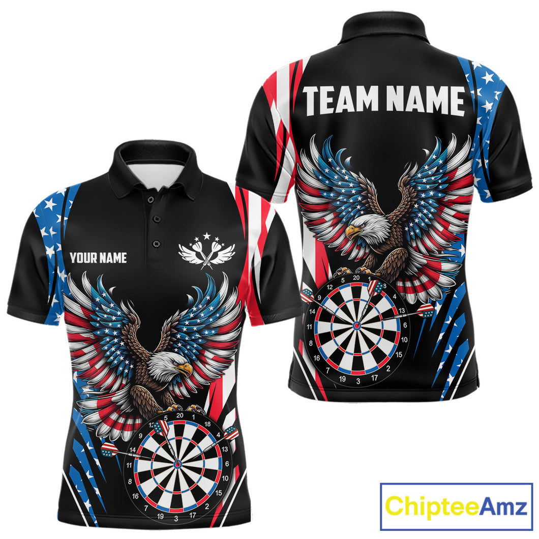 Personalized American Flag Eagle Patriotic Darts Shirt For Men Custom Darts Jersey Polo & 1/4 Zip TDM4859