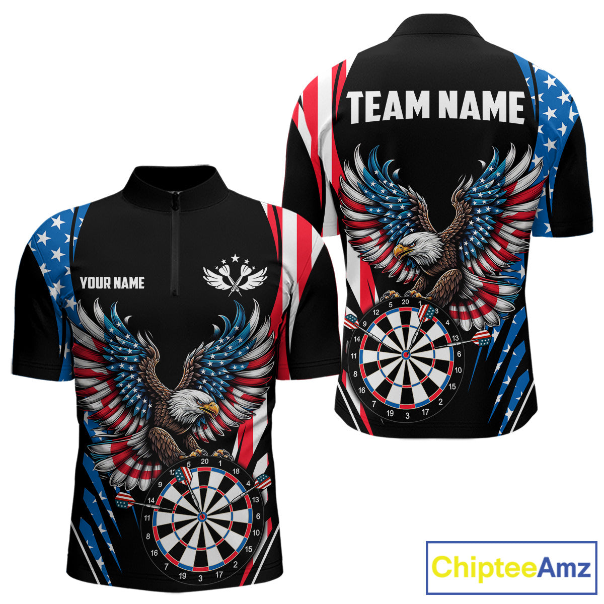 Personalized American Flag Eagle Patriotic Darts Shirt For Men Custom Darts Jersey Polo & 1/4 Zip TDM4859