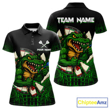 Load image into Gallery viewer, Black And Green Funny Alligator Darts Shirt For Women Custom Darts Jersey Team Polo &amp; 1/4 Zip TDM4877