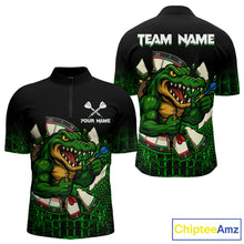 Load image into Gallery viewer, Black And Green Funny Alligator Darts Shirt For Men Custom Darts Jersey Team Polo &amp; 1/4 Zip TDM4877