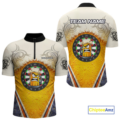 Funny Yellow Angry Beer Darts Shirt For Men Custom Darts Jersey Team Polo & Quarter Zip TDM5569