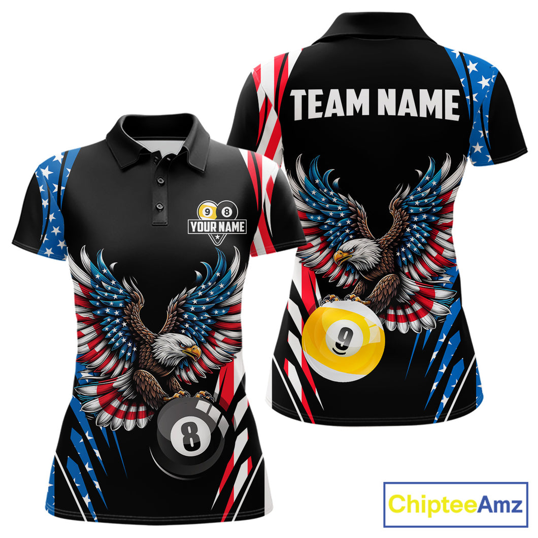 American Flag Eagle 8 Ball & 9 Ball Billiard Shirt For Women Custom Patriotic Pool Team Jersey TDM5314