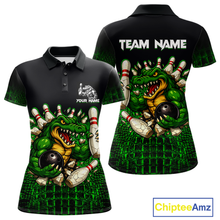 Load image into Gallery viewer, Black And Green Funny Alligator Bowling Shirt For Women Custom Bowling Jersey Team Polo &amp; 1/4 Zip TDM5818
