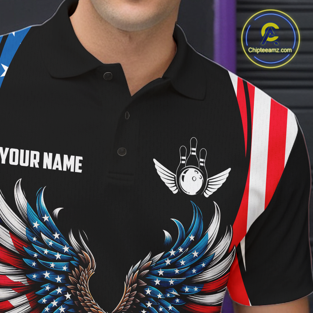 Personalized American Flag Eagle Bowling Polo & 1/4 Zip For Men, Patriotic Bowling Team Jersey TDM5822
