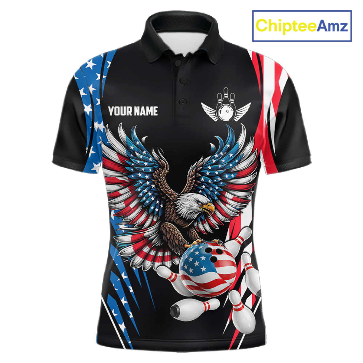 Personalized American Flag Eagle Bowling Polo & 1/4 Zip For Men, Patriotic Bowling Team Jersey TDM5822