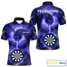 Load image into Gallery viewer, Blue Dartboard Lightning Dragon Mens Darts Shirt Custom Darts Jersey Team Polo &amp; 1/4 Zip TDM5117