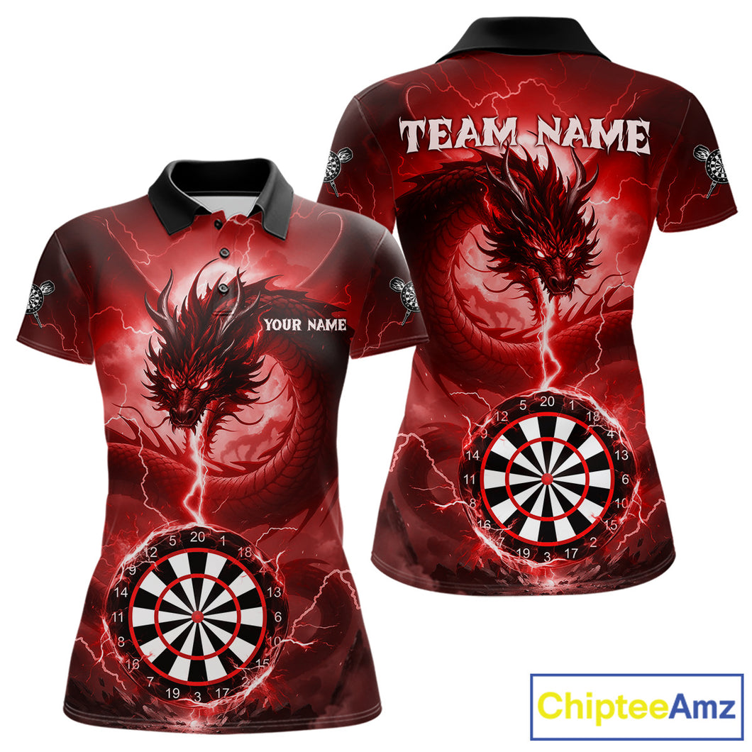 Red Dartboard Lightning Dragon Womens Darts Shirt Custom Darts Jersey Team Polo & 1/4 Zip TDM5118