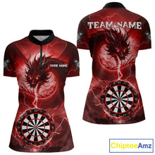 Load image into Gallery viewer, Red Dartboard Lightning Dragon Womens Darts Shirt Custom Darts Jersey Team Polo &amp; 1/4 Zip TDM5118