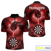 Load image into Gallery viewer, Red Dartboard Lightning Dragon Mens Darts Shirt Custom Darts Jersey Team Polo &amp; 1/4 Zip TDM5118