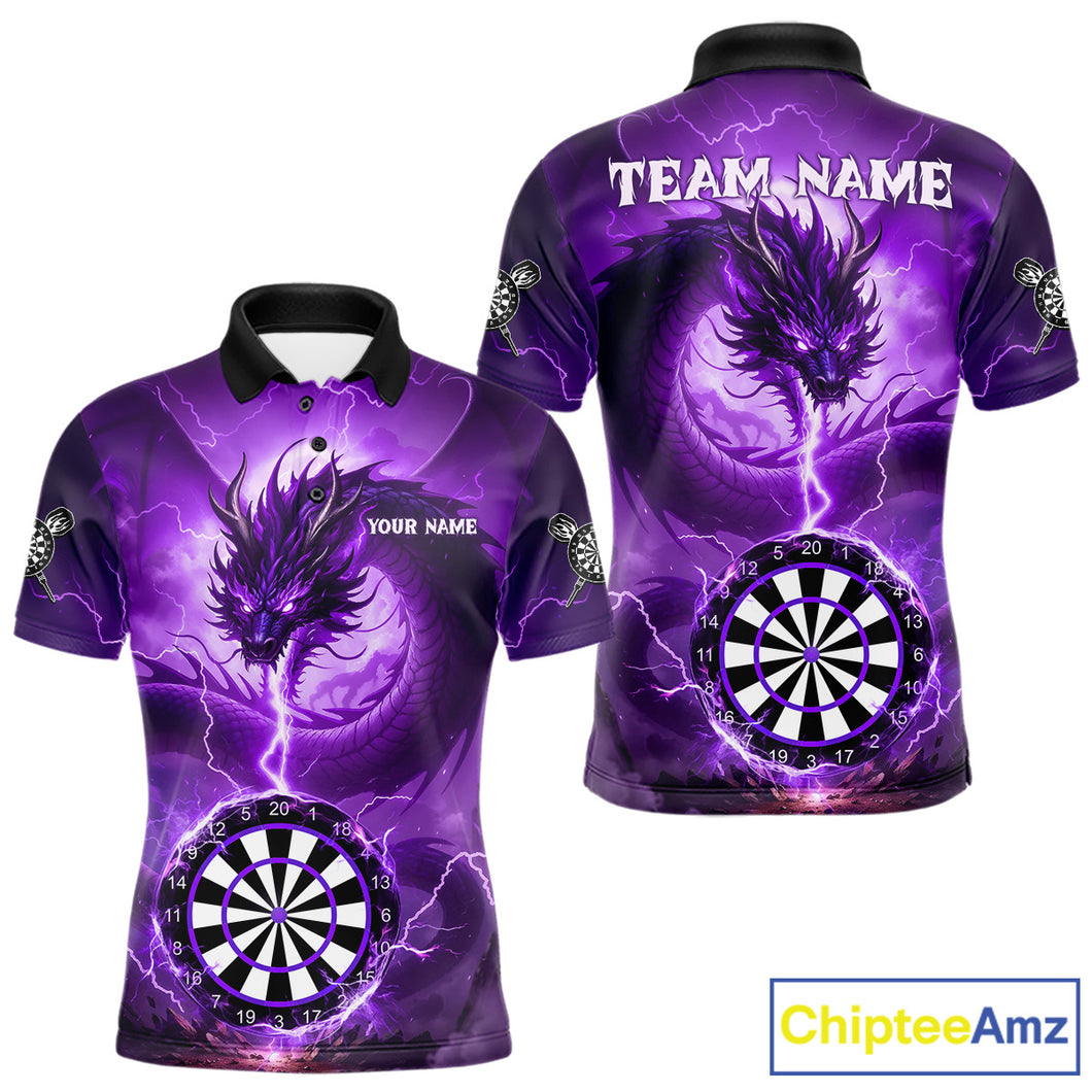 Purple Dartboard Lightning Dragon Mens Darts Shirt Custom Darts Jersey Team Polo & 1/4 Zip TDM5119