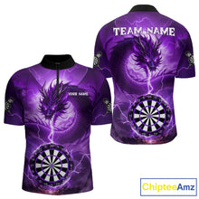 Load image into Gallery viewer, Purple Dartboard Lightning Dragon Mens Darts Shirt Custom Darts Jersey Team Polo &amp; 1/4 Zip TDM5119
