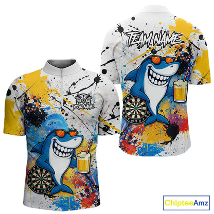 Personalized Funny Shark Colorful Darts Shirt For Men Custom Darts Jersey Team Polo & Quarter Zip TDM5839