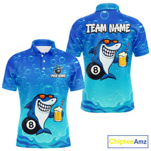 Load image into Gallery viewer, Blue Funny Shark 8 Ball Billiard Shirts For Men Custom Pool Team Shirt, Billiard Polo &amp; 1/4 Zip TDM5134