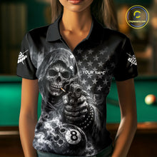 Load image into Gallery viewer, US Flag Grim Reaper 8 Ball Smoke Billiard Shirt For Women Custom Pool Jersey, Billiard Team Shirt TDM5611