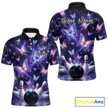 Load image into Gallery viewer, Custom Purple Butterfly Bowling Shirt For Men, Glowing Bowling Team Jersey Polo &amp; 1/4 Zip TDM6225