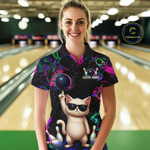 Load image into Gallery viewer, Custom Funny Cat Graffiti Bowling Shirt For Women, Personalized Bowling Team Jersey Polo &amp; 1/4 Zip TDM6455
