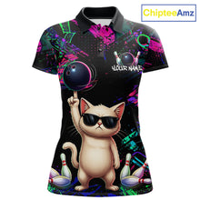 Load image into Gallery viewer, Custom Funny Cat Graffiti Bowling Shirt For Women, Personalized Bowling Team Jersey Polo &amp; 1/4 Zip TDM6455