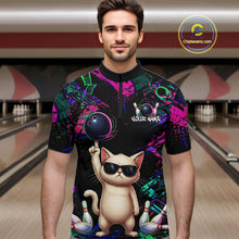 Load image into Gallery viewer, Custom Funny Cat Graffiti Bowling Shirt For Men, Personalized Bowling Team Jersey Polo &amp; 1/4 Zip TDM6455