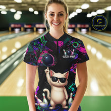 Load image into Gallery viewer, Custom Funny Cat Graffiti Bowling Shirt For Women, Personalized Bowling Team Jersey Polo &amp; 1/4 Zip TDM6455