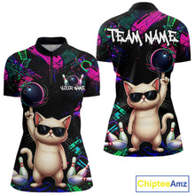 Load image into Gallery viewer, Custom Funny Cat Graffiti Bowling Shirt For Women, Personalized Bowling Team Jersey Polo &amp; 1/4 Zip TDM6455