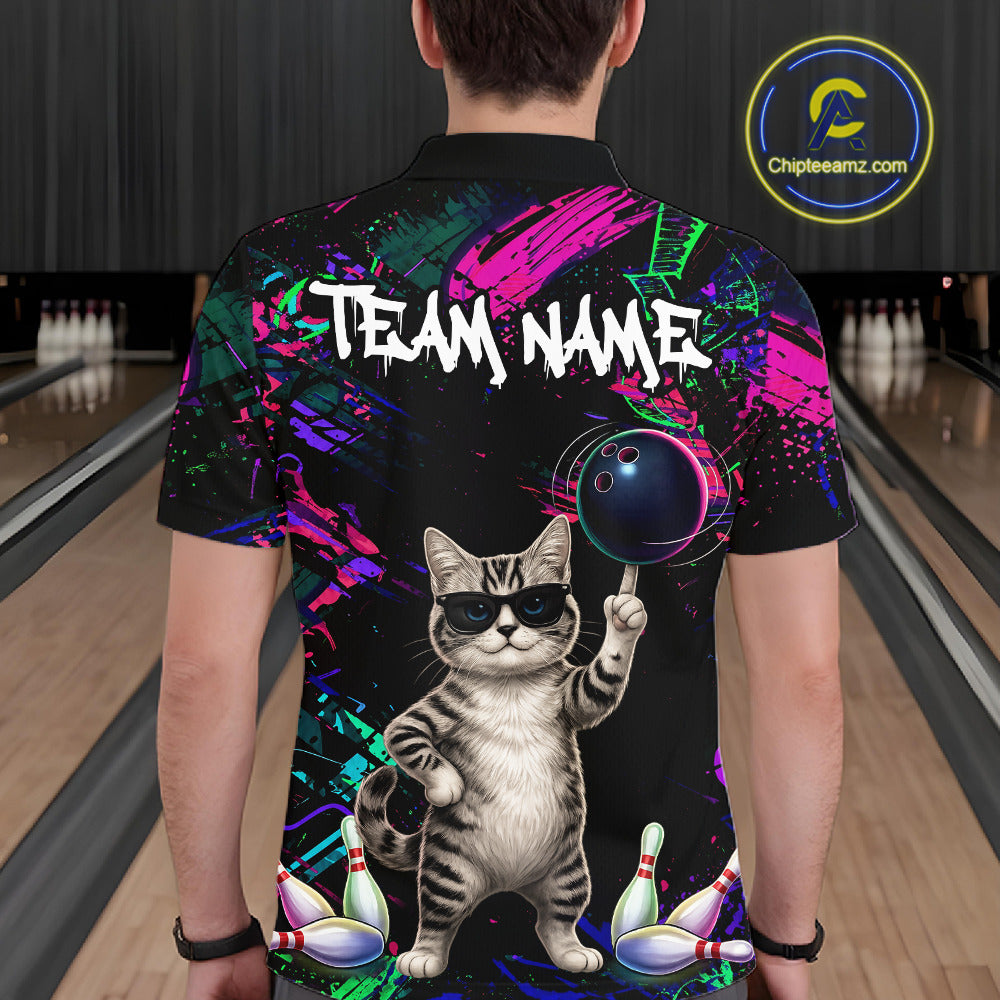 Personalized Funny Cat Graffiti Bowling Shirt For Men Custom Bowling Jersey Team Polo & 1/4 Zip TDM6456