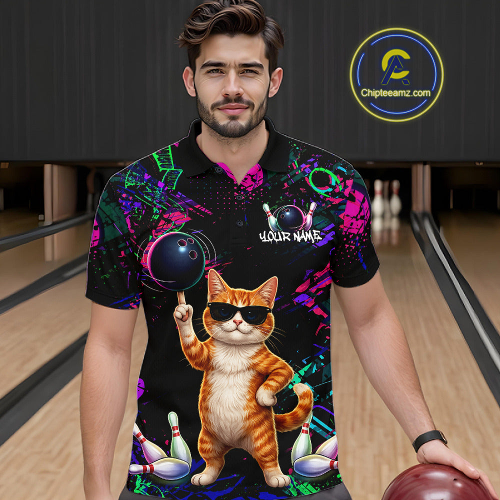 Personalized Funny Cat Graffiti Bowling Jersey For Men Custom Bowling Team Shirts Polo & 1/4 Zip TDM6457