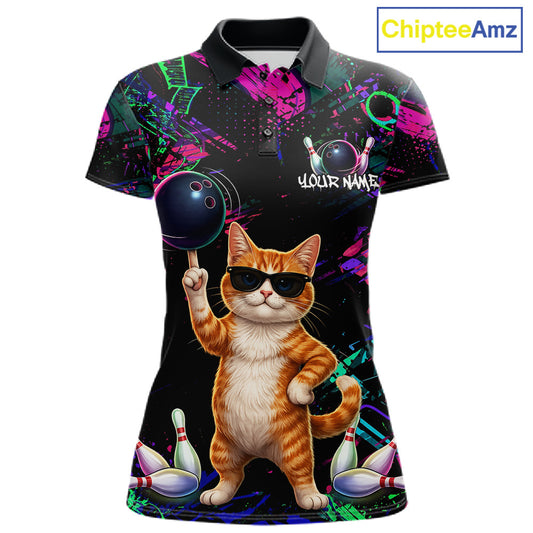 Personalized Funny Cat Graffiti Bowling Jersey For Women Custom Bowling Team Shirts Polo & 1/4 Zip TDM6457