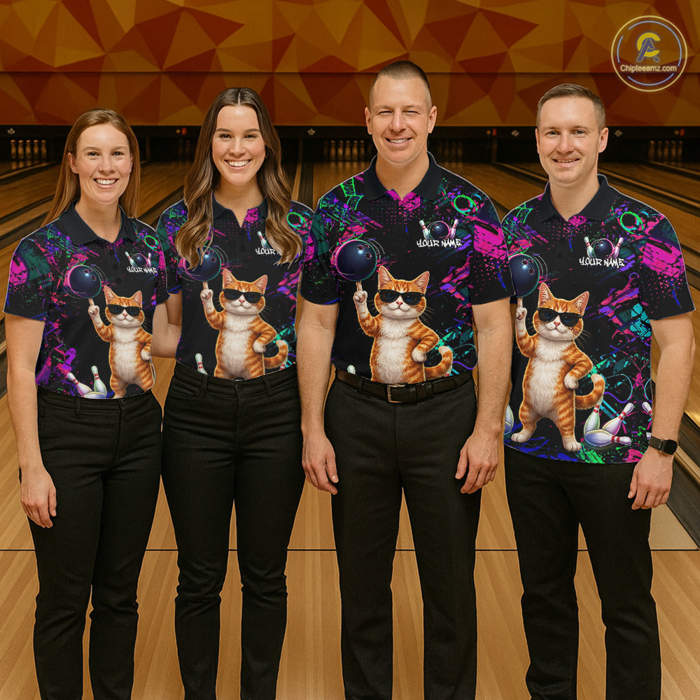 Personalized Funny Cat Graffiti Bowling Jersey For Men Custom Bowling Team Shirts Polo & 1/4 Zip TDM6457