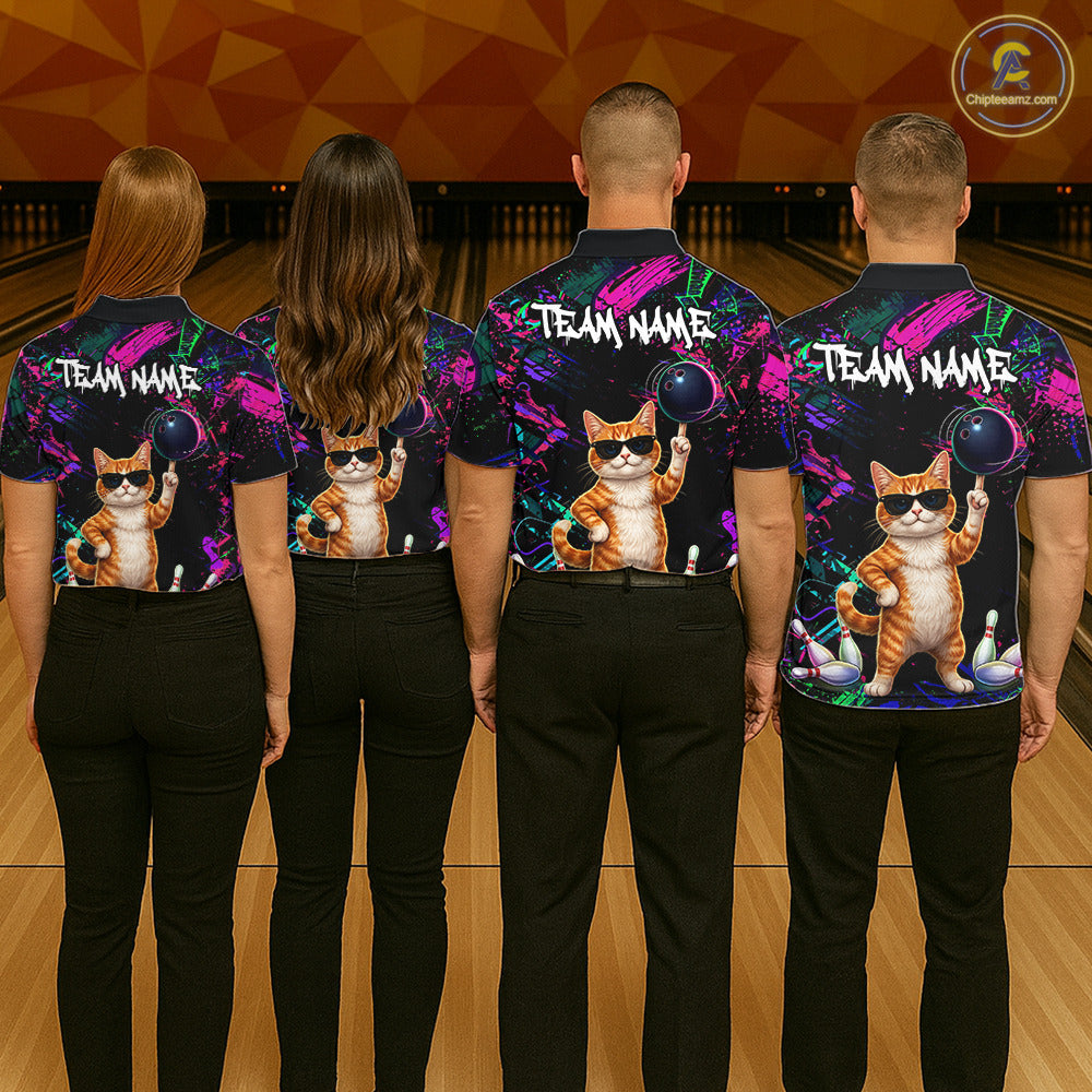 Personalized Funny Cat Graffiti Bowling Jersey For Men Custom Bowling Team Shirts Polo & 1/4 Zip TDM6457