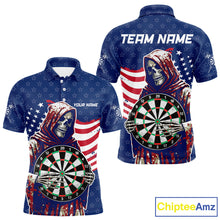 Load image into Gallery viewer, American Flag Grim Reaper Darts Shirt For Men Custom Patriotic Darts Jersey Team Polo &amp; 1/4 Zip TDM5148