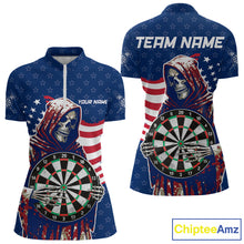 Load image into Gallery viewer, American Flag Grim Reaper Darts Shirt For Women Custom Patriotic Darts Jersey Team Polo &amp; 1/4 Zip TDM5148